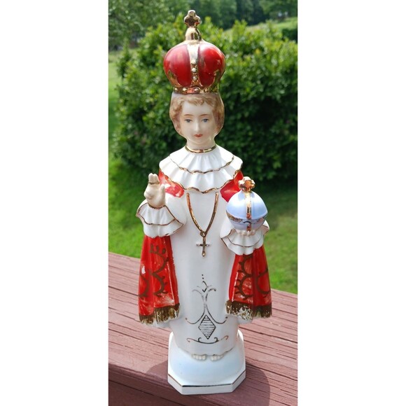 Vintage Infant of Prague 10.5" Ceramic Figurine Religious Statue Hand Painted - Picture 1 of 5